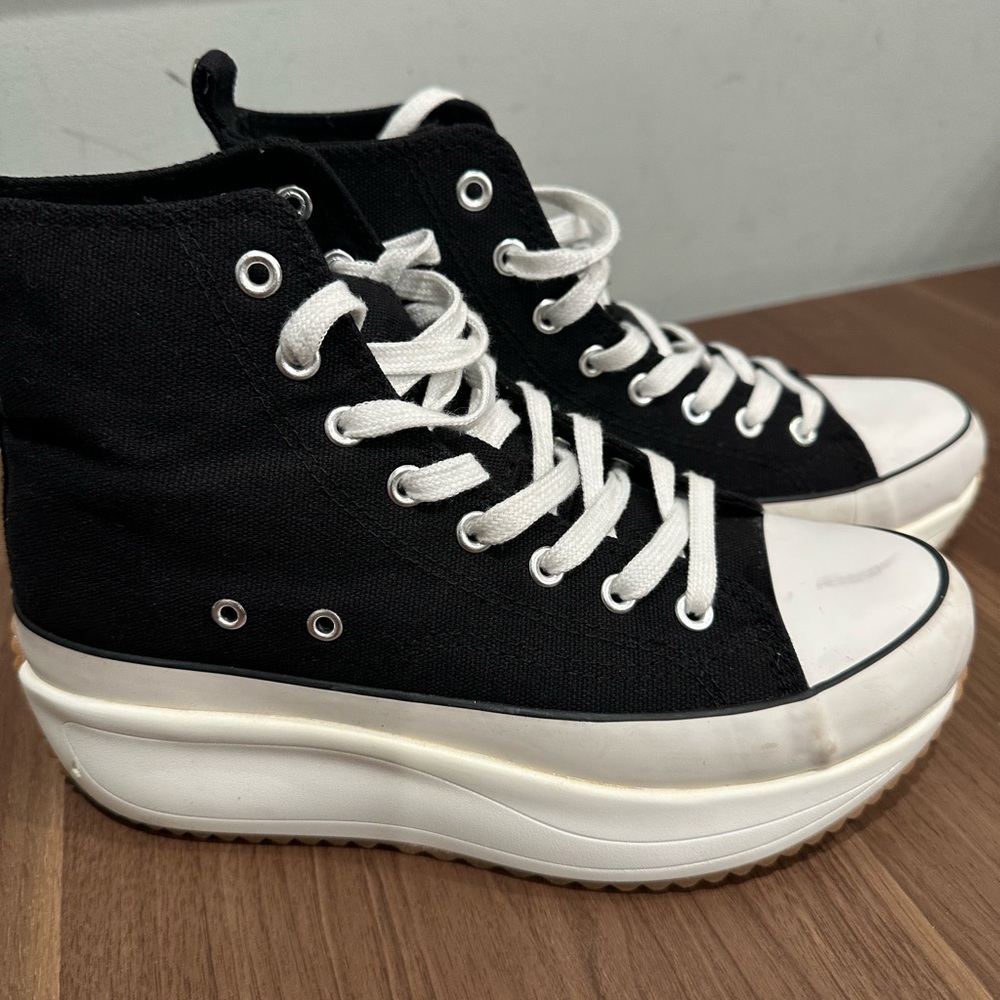 Madden Girl Black and White High-Top Platform Sneakers